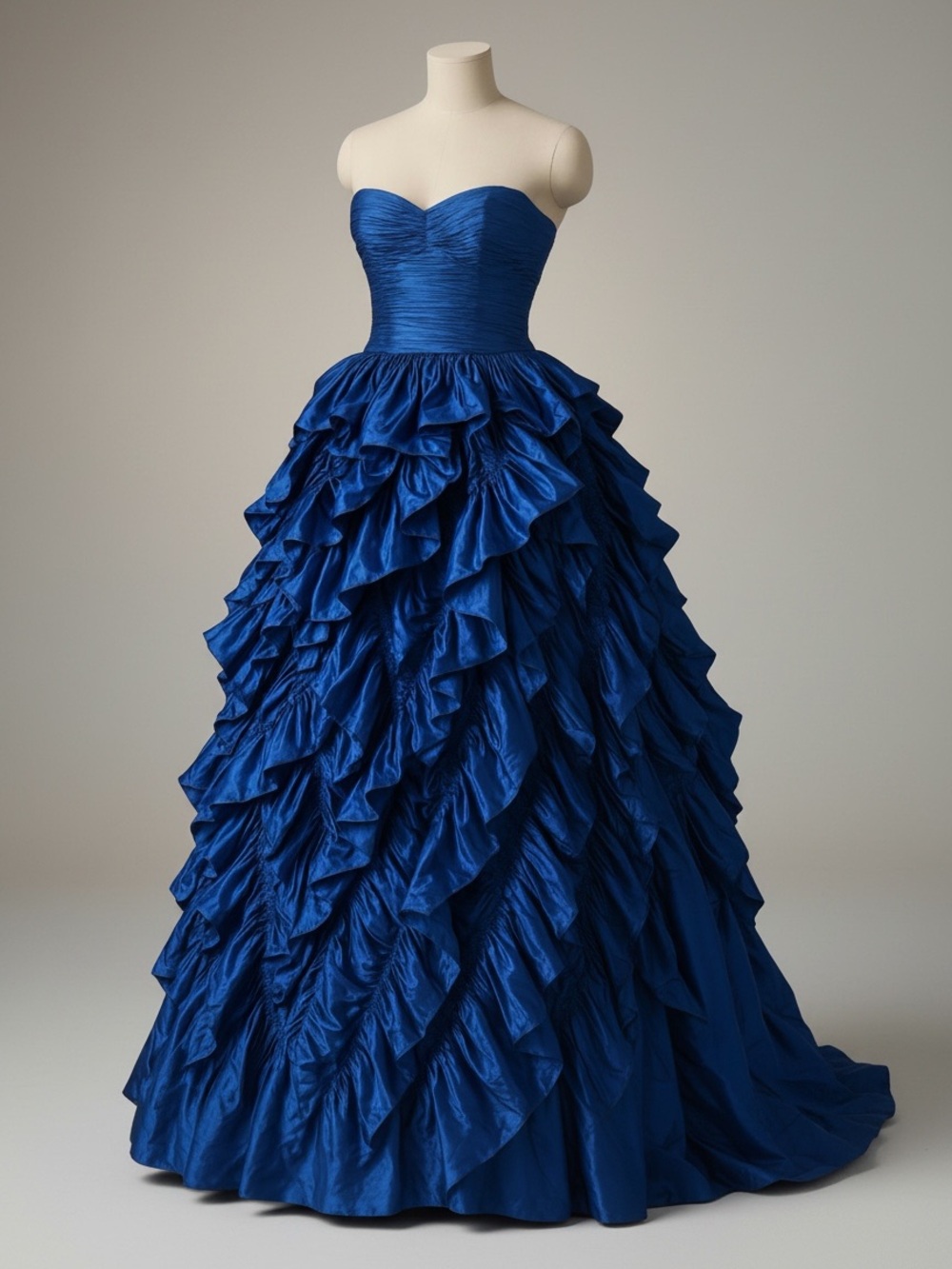 Oscar de la Renta 2008 Runway Silk Ruffle Ball Gown Blue Evening Dress Designer